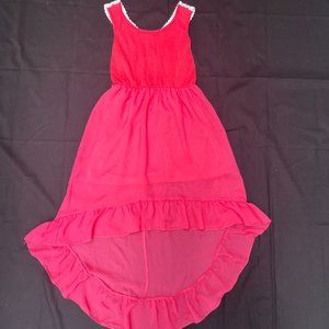 Coral Color Dress with White Lace at the Top on the Back